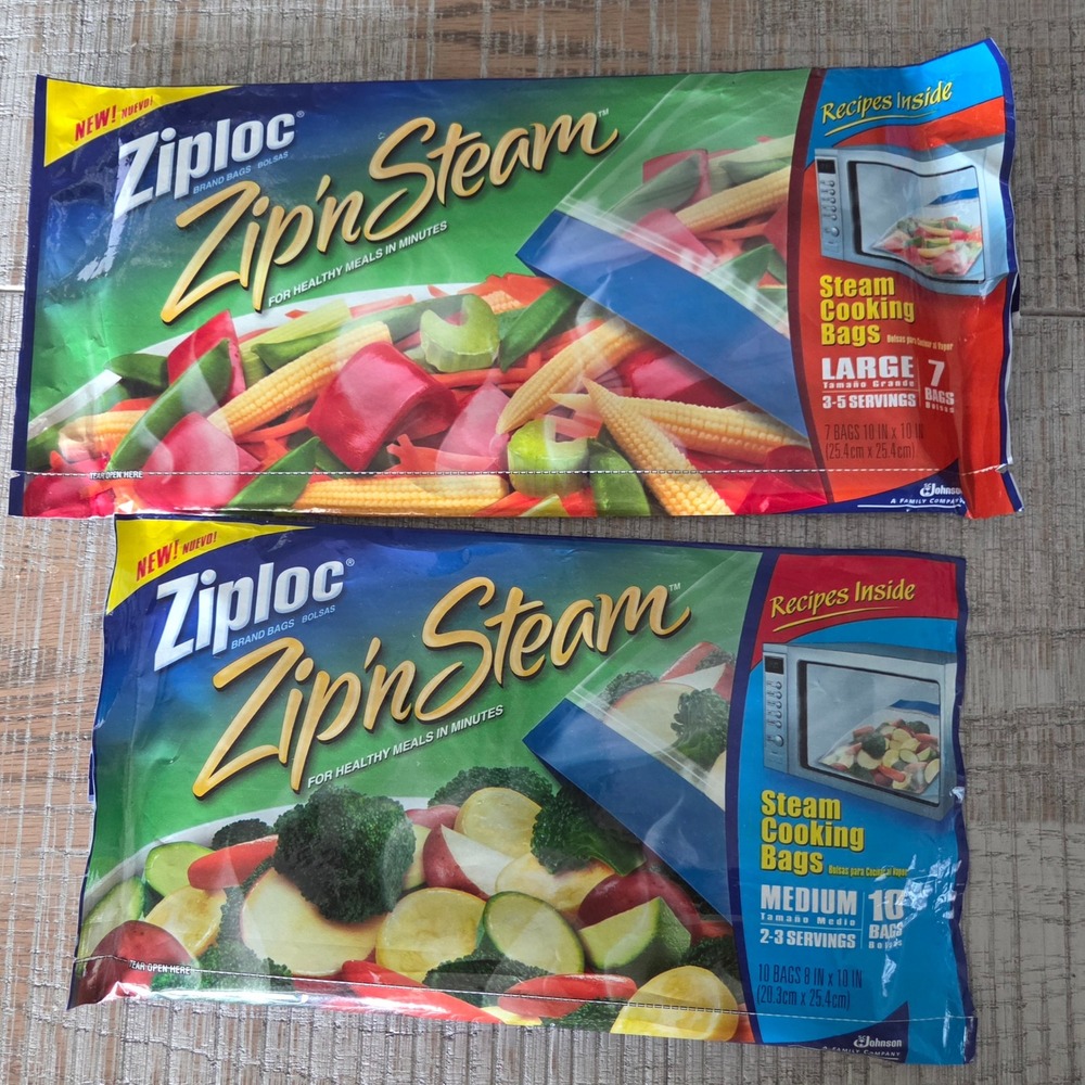 Ziploc Zip 'n Steam Medium & Large Steam Cooking Bags Lot of 2 Packs 17 Bags NEW